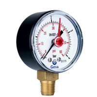 Manometer mit Polyethylen-Gehäuse und rotem Zeiger M0101