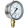 M0301 pressure gauge with a stainless steel case, steel case, and brass thread