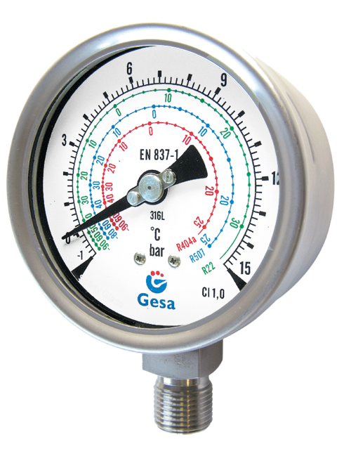 Manómetros todo inoxidable. Para refrigeración Manómetros todo inoxidable. Para refrigeración