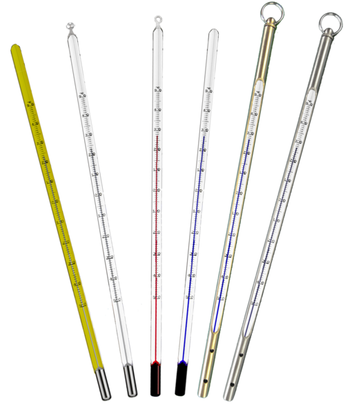 Termómetro de mercurio en vidrio macizo con funda de protección 